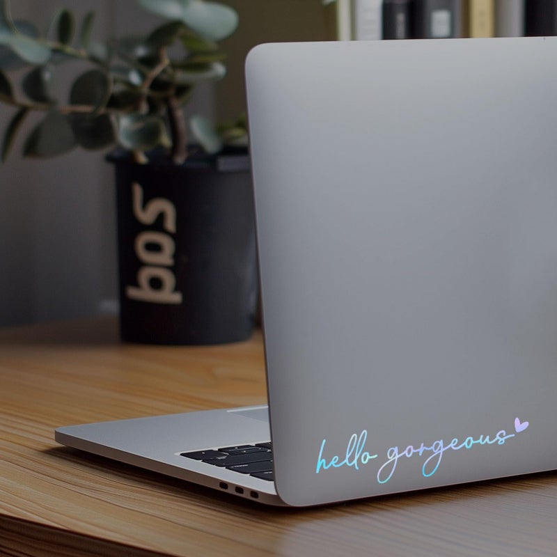 WCDHOR 2 x Hello Gorgeous Rearview Mirror Decal Water Bottle Stickers Affirmation Reminder Sticker Laptop Bumper Sticker Tumbler Vinyl Sticker Car Mirror Decal (Hello Gorgeous, Holographic Opal) - Image 2